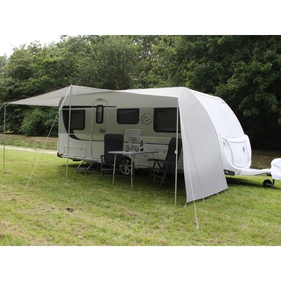 Caravanluifel ESVO Schuifluifel. Deze schuifluifel kunt u afhankelijk van zon en wind zowel naar rechts als naar links schuiven.