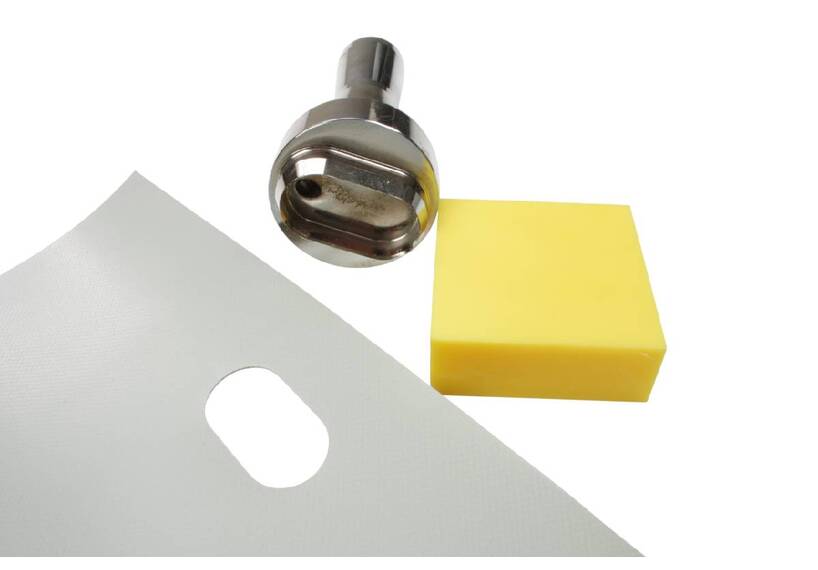 Stanz. Locheisen. Professionel Ösen oval Ø 42 x 22 mm inklusive Stanzblock